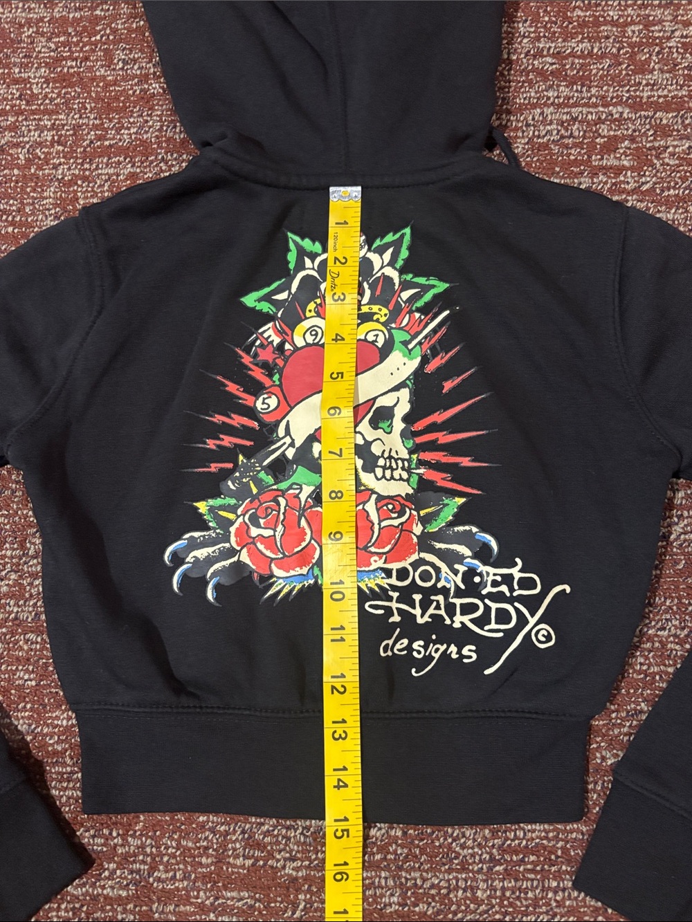 Ed Hardy cropped zip up hoodie graphic logo y2k style sweatshirt skull heart Xs - Picture 11 of 12